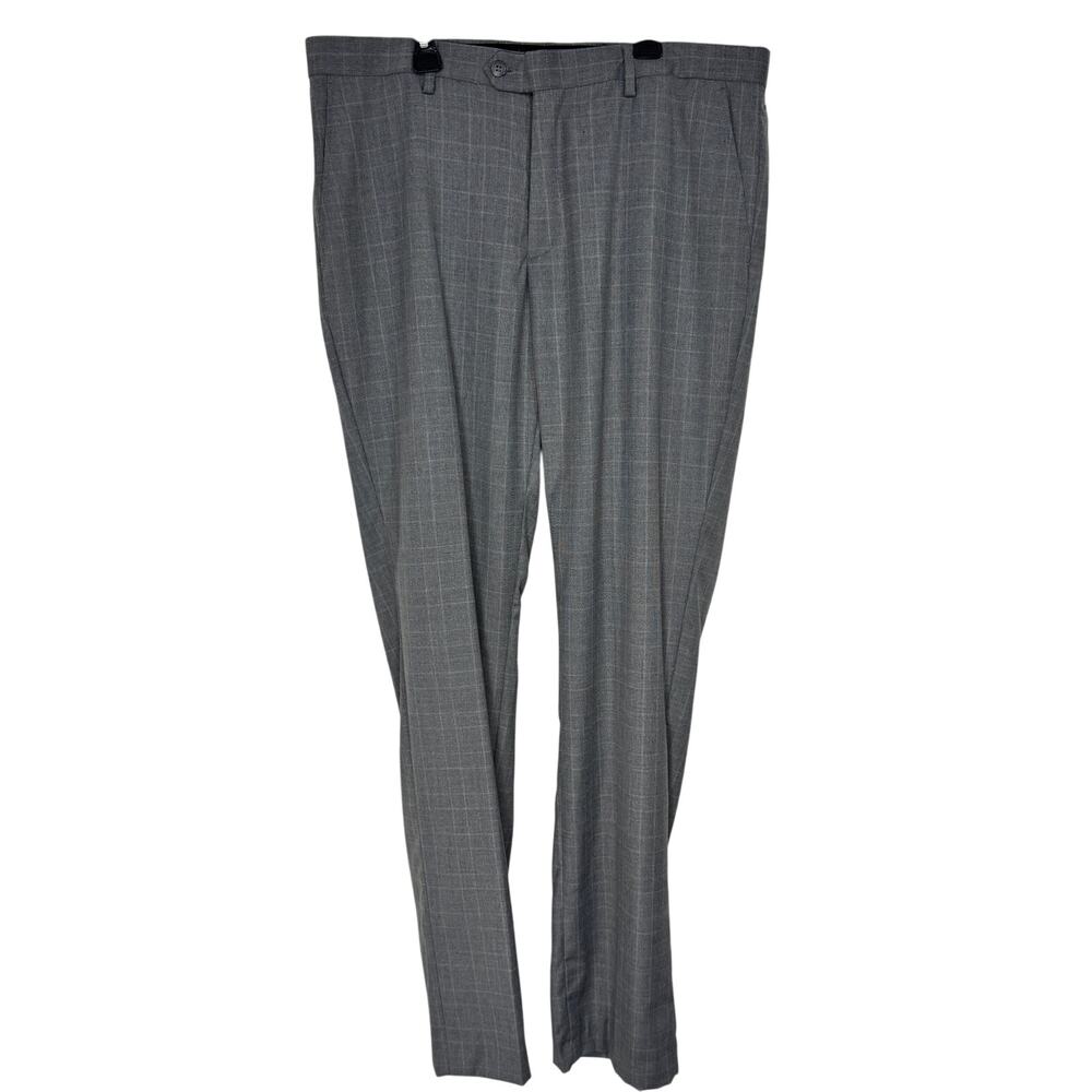 ZNT18 Mens Dress Pants Size 37  Gray Check Pockets Button Zip Closure Mid Rise